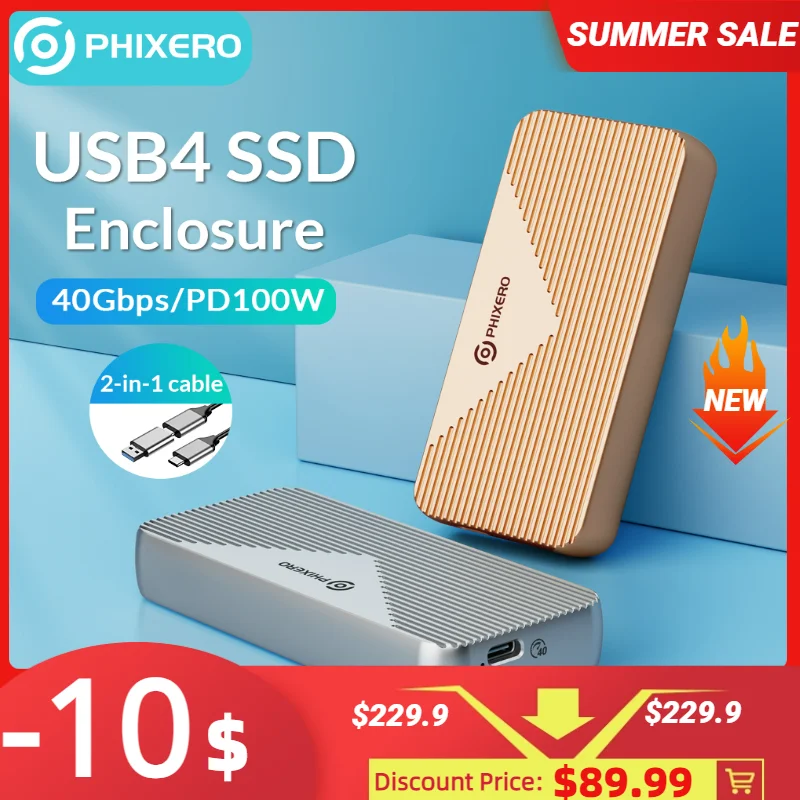 

PHIXERO M.2 NVMe 40Gbps Thunderbolt 4/3 USB4 SSD Case Lightening-Fast Enclosure Compatible With USB 3.2/3.1/3.0 PCIE4.0 For Mac