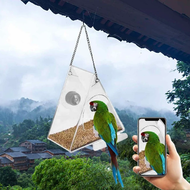 Smart Bird House Pet Feeder Acrylic with Camera Home Pet Bird Feeder Transparent 1080P HD Easy Installation for Outdoor Garden 3