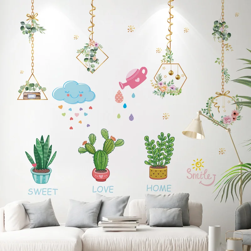 

[SHIJUEHEZI] Chlorophytum Flower Plants Wall Stickers DIY Potted Wall Decals for Living Room Bedroom Kitchen Home Decoration