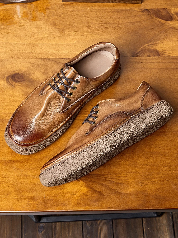 

Мужские Мягкие Нескользящие лоферы из натуральной кожи, повседневные деловые мягкие туфли дерби на шнуровке