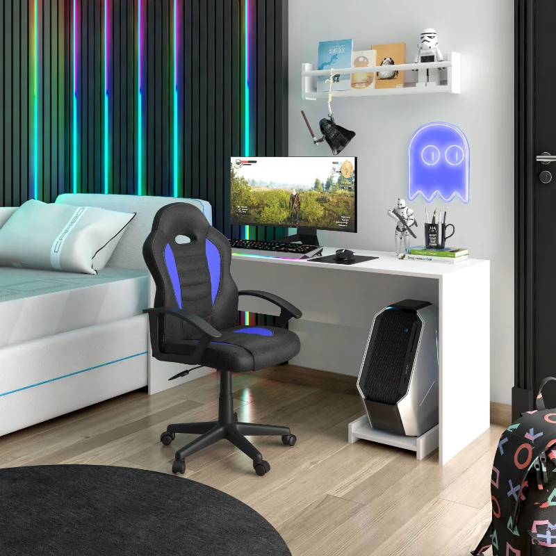 Adjustable Swivel Gaming Chair, Leather Upholster, Blue purple gaming chair