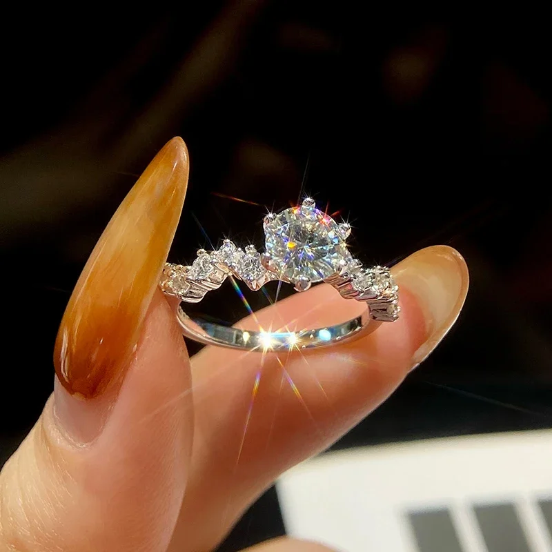 DWJ 1 CT Настоящий муассанит с бриллиантами Свадебные кольца драгоценными камнями