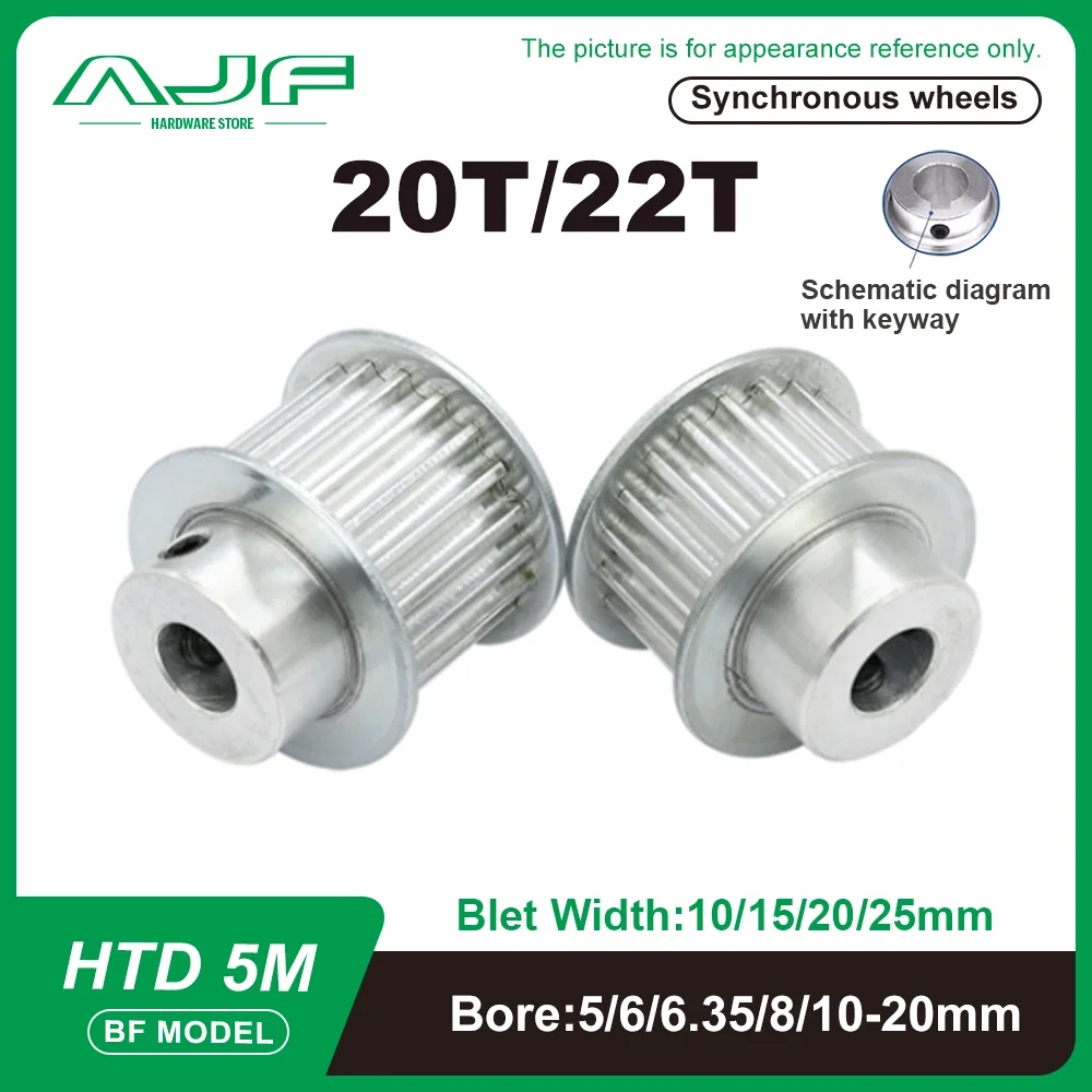 20Teeth 22Teeth HTD5M Timing Pulley BF Type 5M 20T 22T Synchronous Wheel for Belt Width 10/15/20/25mm Bore 5-20mm Ptich 5mm