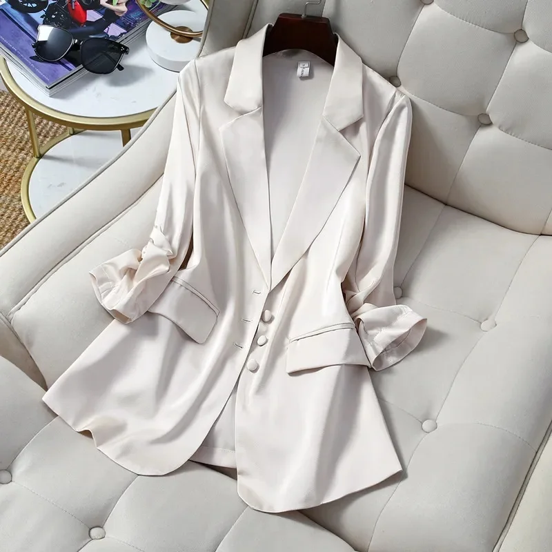 

Summer Autumn Spring Blazer Woman Clothes Button 2023 New Fashion Solid Slim Long Jacket Female Blazers Coats Overwear