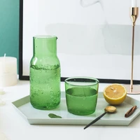 japanese style transparent candy color glass teacup set simple heat resistant drinking juice cup with tea pitcher water bottle