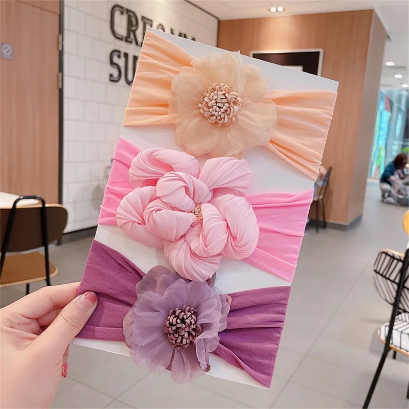 

3 шт./Обложка, детские повязки на голову для девочек, цветок, новорожденный мальчик девочка, шифоновая эластичная нейлоновая повязка для волос, новые детские аксессуары для волос, подарок