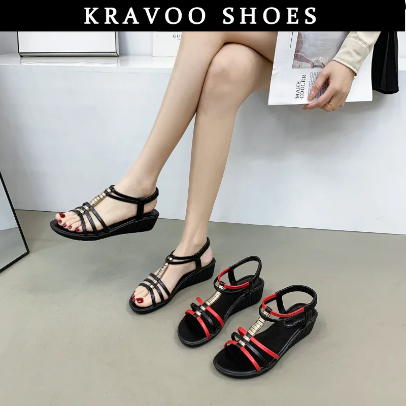 

KRAVOO Shoes Women Platform Sandals Women Roman Peep Toe Female Slippers 35-43 Wedges Women's Sandal Elastic Band 2023 Summer