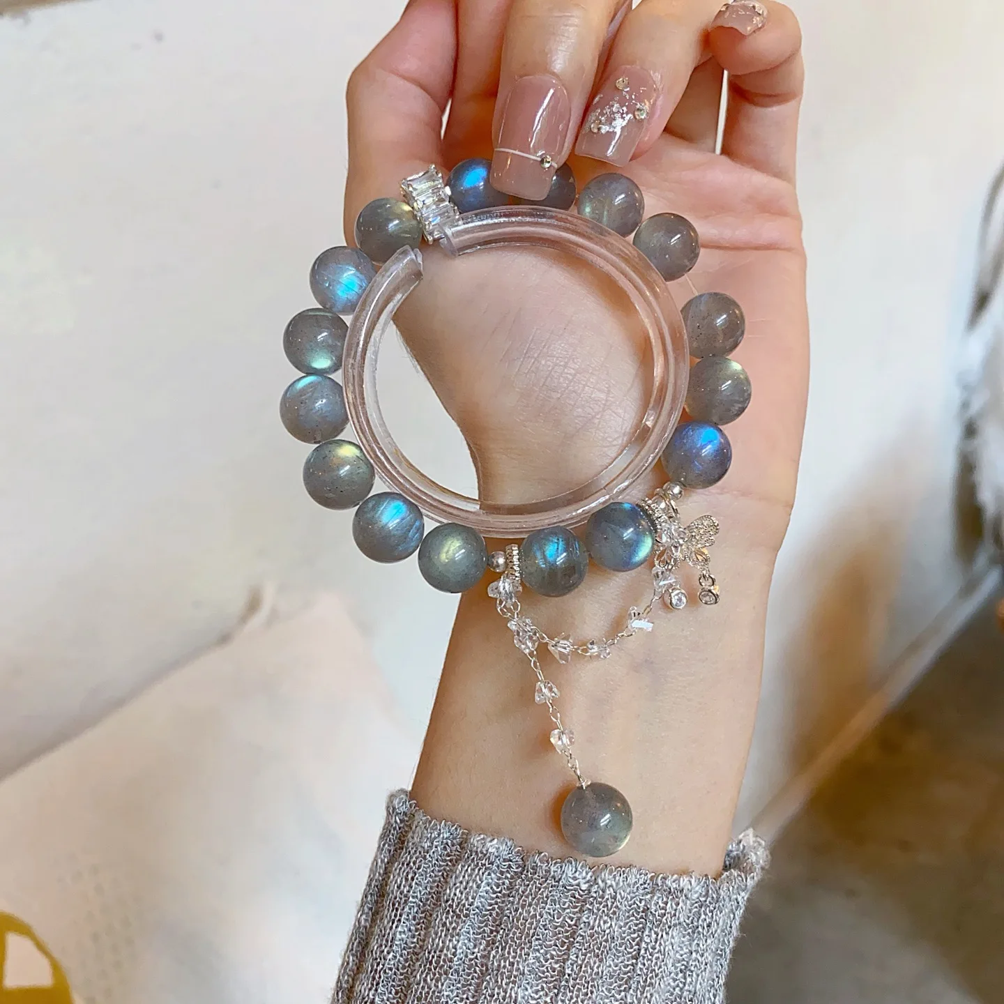Оригинальный дизайн натуральный серый лунный свет браслет с кисточками для