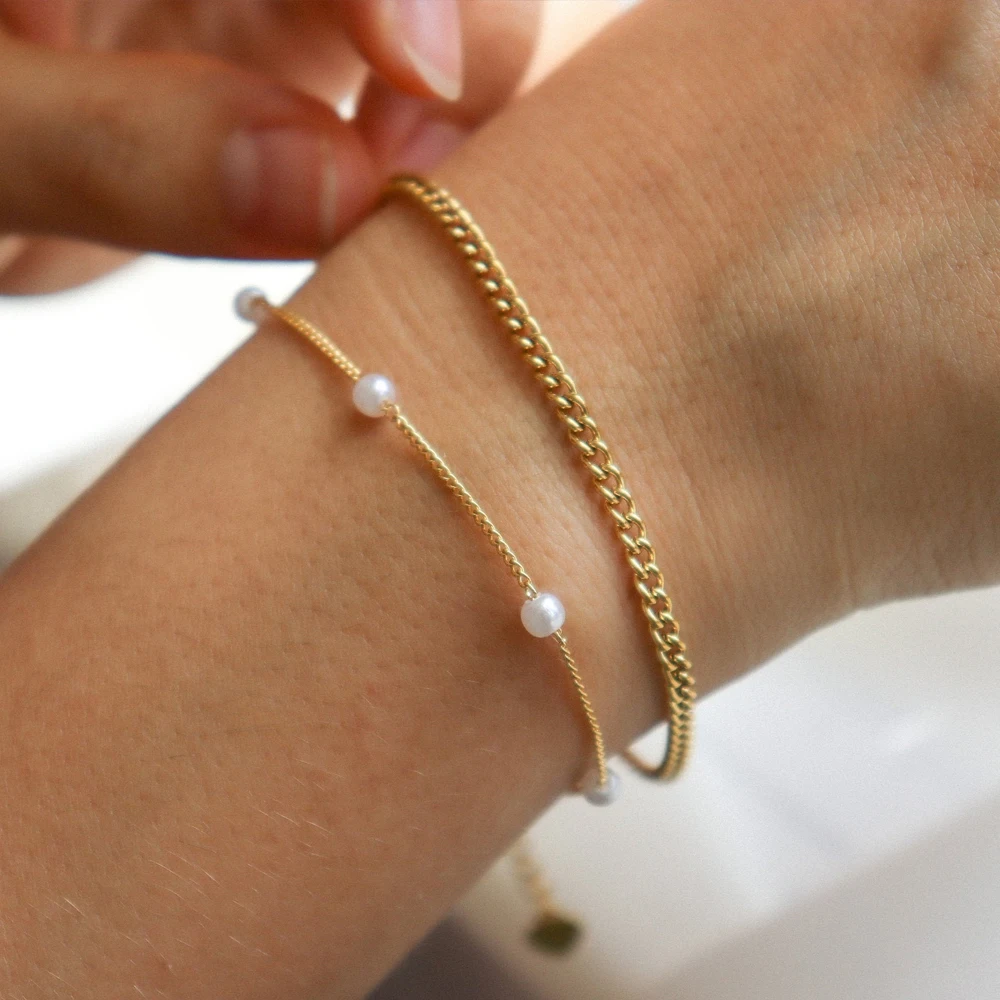 

Изящный браслет-цепочка из нержавеющей стали с пресноводным жемчугом