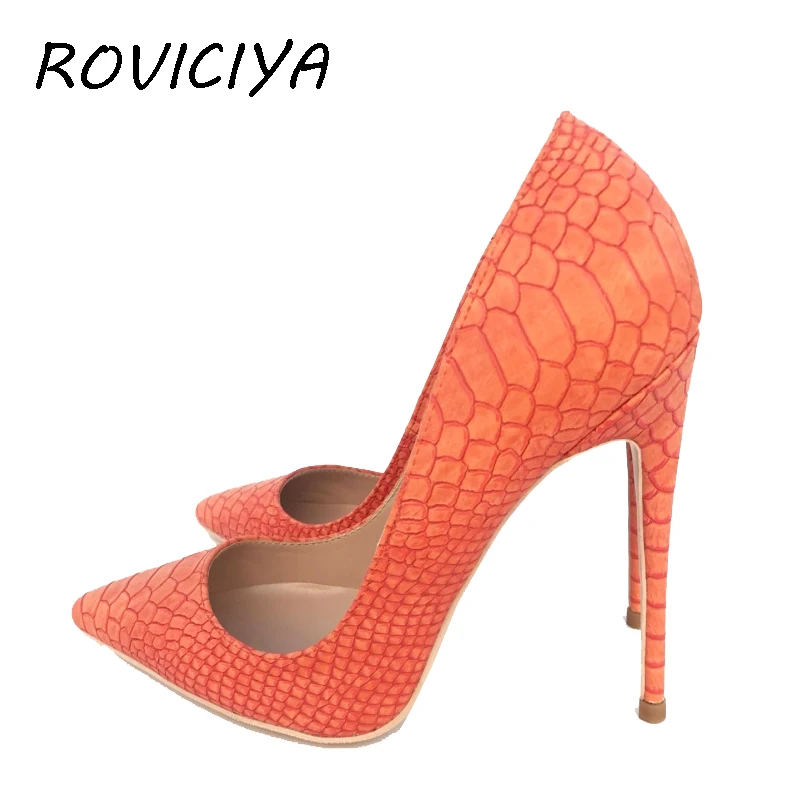 

Orange Women Pumps Shoes Snake Pattern Pointed Toe Sexy High Heels 12 cm Designer Shoes plus size 2022