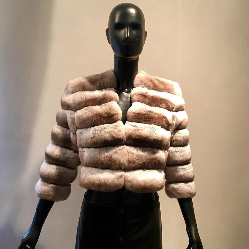 V-neck Short Fur Coat Women Luxury Genuine Rex Rabbit Fur Outertwear 2022 New Weave Cozy Soft Rex Rabbit Fur Jacket Female enlarge
