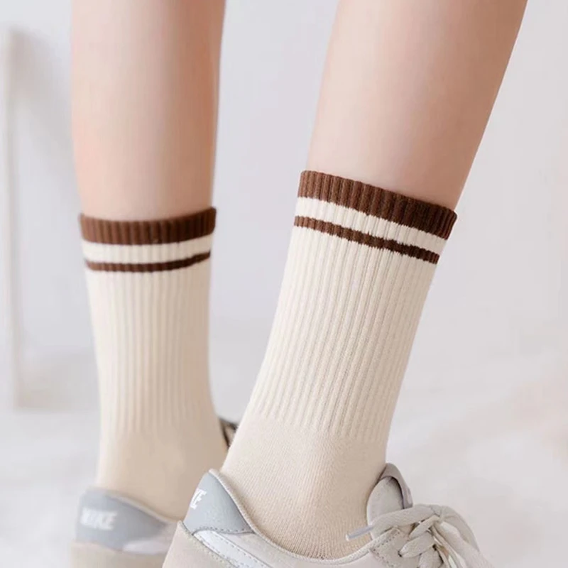 50 Pairs Men Women Cotton Socks Middle Tube Autumn Winter Strip Comfortable Breathable Sweat Absorption Socks