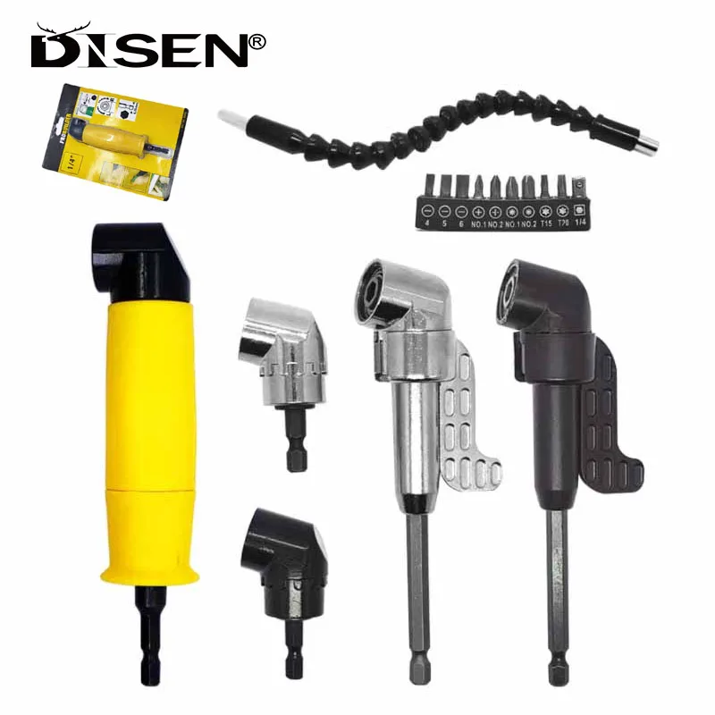 90°/105° Right Angle Drill Attachment and Flexible Angle Extension Bit Kit for Drill or Screwdriver 1/4" Socket Adapter Tools