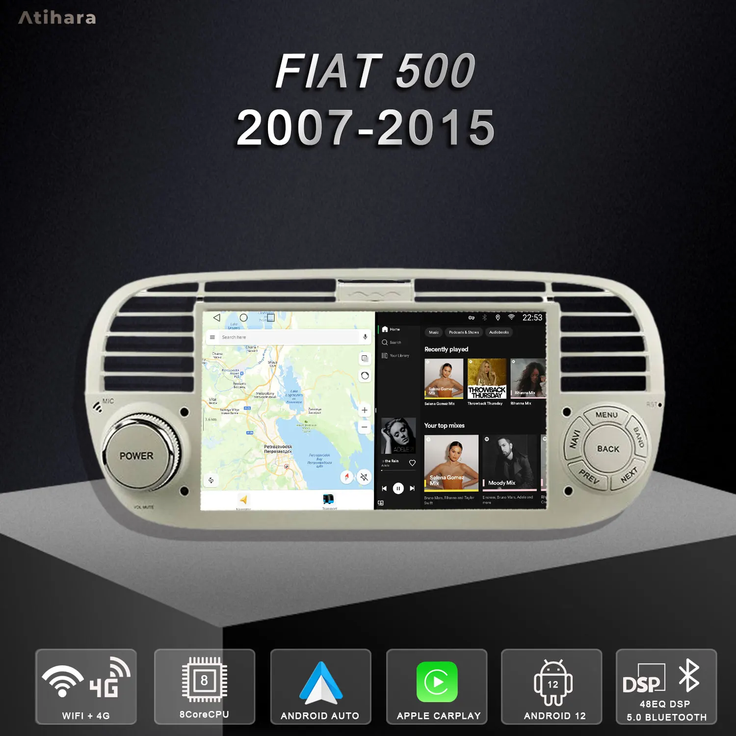 Atihara 7 &quotAndroid автомобильный радиоприемник Carplay Auto для Fiat 500 2007-2015 WIFI + 4G GPS стерео RDS