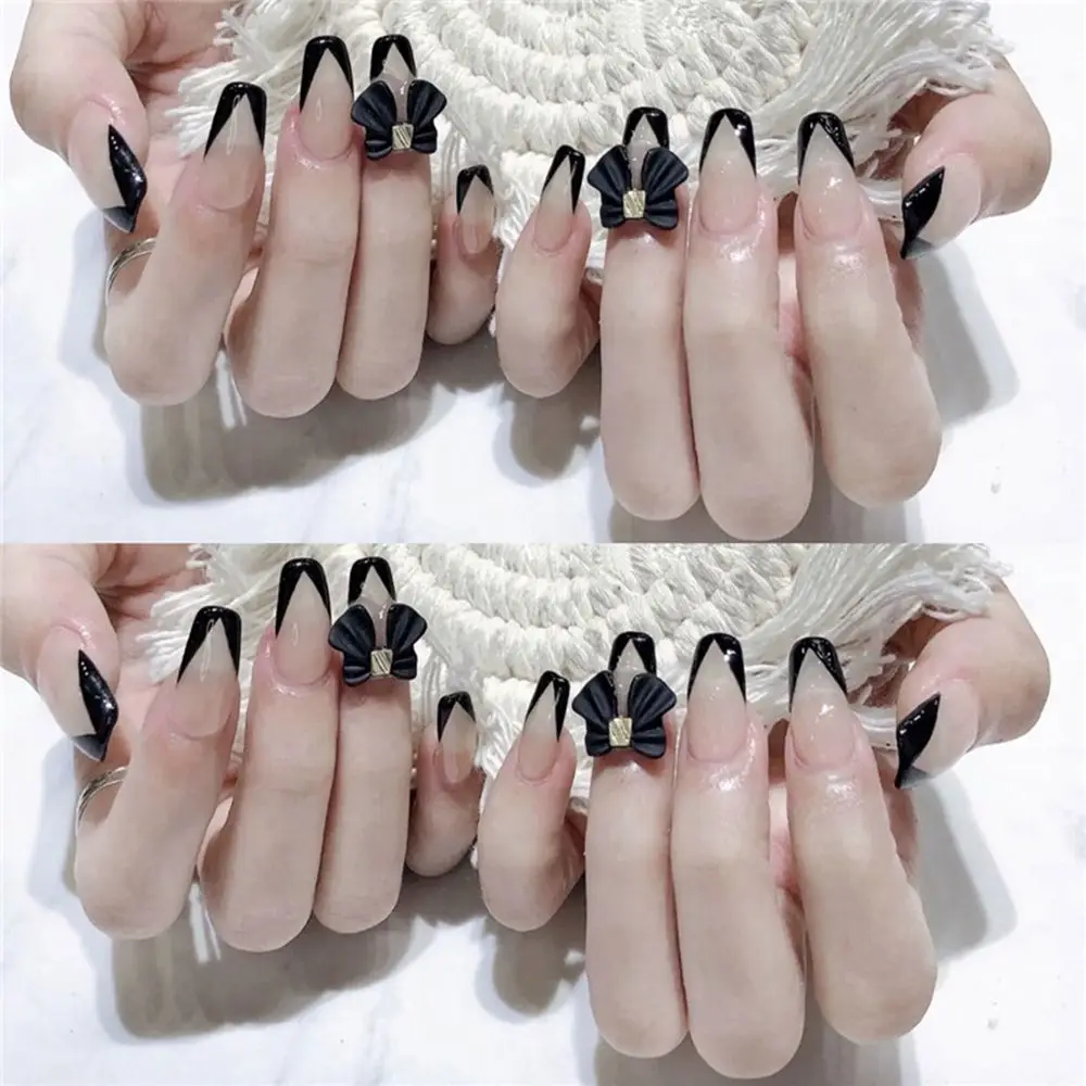 

24pcs/Box French Ballerina Artificial Full Cover Manicure Tool Fake Nails Nail Tips Bow Coffin False Nails Wearable
