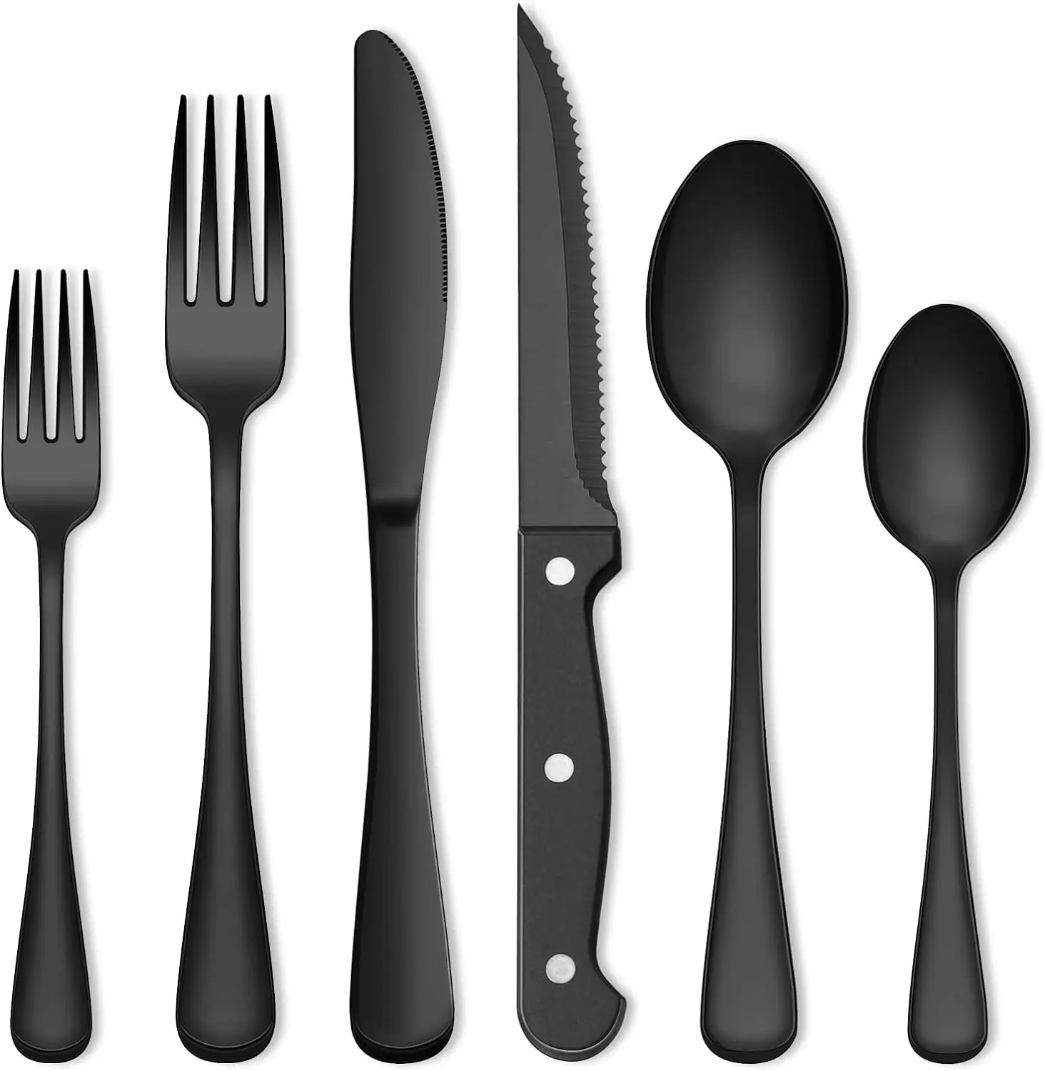 

Black Silverware Set, Flatware Set with Steak Knives for 12, Food-Grade Stainless Steel Cutlery Set, Includes Spoons Forks Kniv