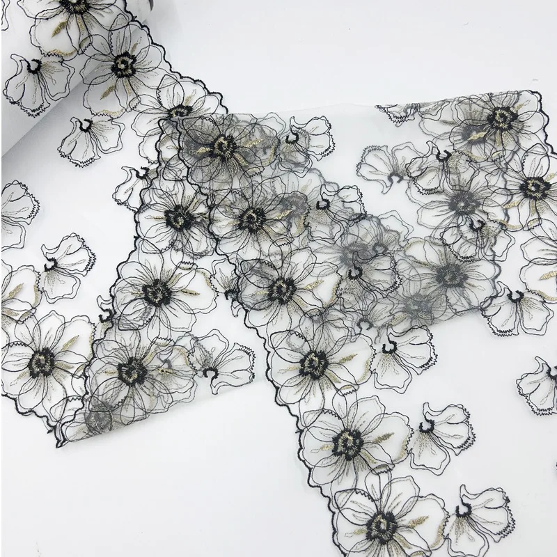 

20Yds Bilateral Tulle Golden Thread Floral Lace Trim DIY Lingerie Accessories Fabrics Embroidered Lace Fabrics for Dress Crafts