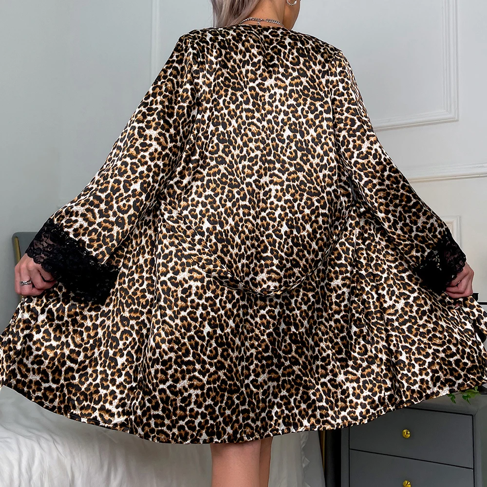 Woman Sleepwear 2/3pcs Floral Lace Trim Satin Pajamas Set with Robe Sexy Faux Silk Pijamas Robe Sets Casual Home Clothes Pyjamas