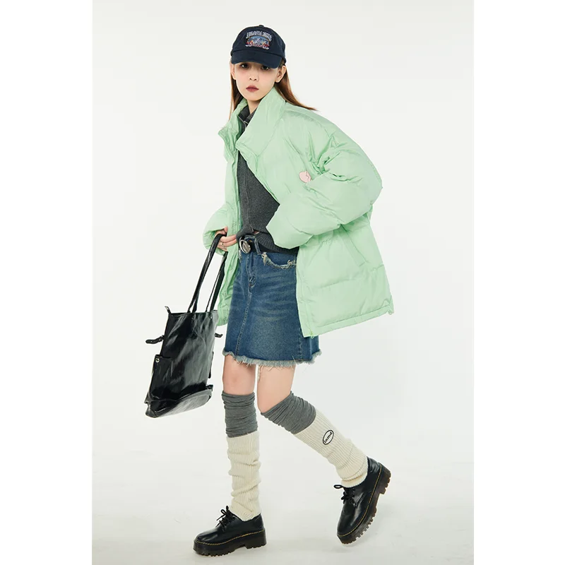 Women Green Down Jacket Stand Collar Coat Korean Fashion Leisure Waterproof Thicken Warm Feather Duck Down Female Winter Outwear