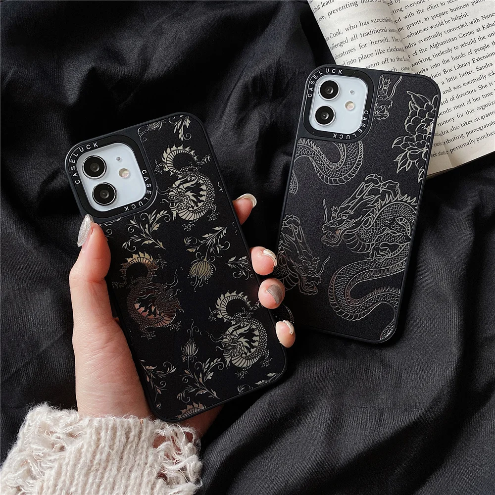 Зеркальный чехол с рельефным черным драконом для iPhone 13 Mini 12 11 Pro Max X XS MAX XR 7 8 Plus SE