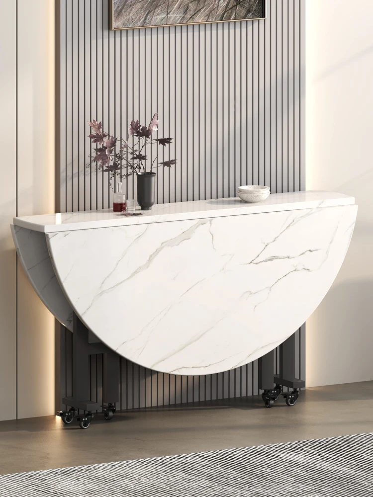 Household folding dining table small apartment multifunctional table round creative mobile living room large round table