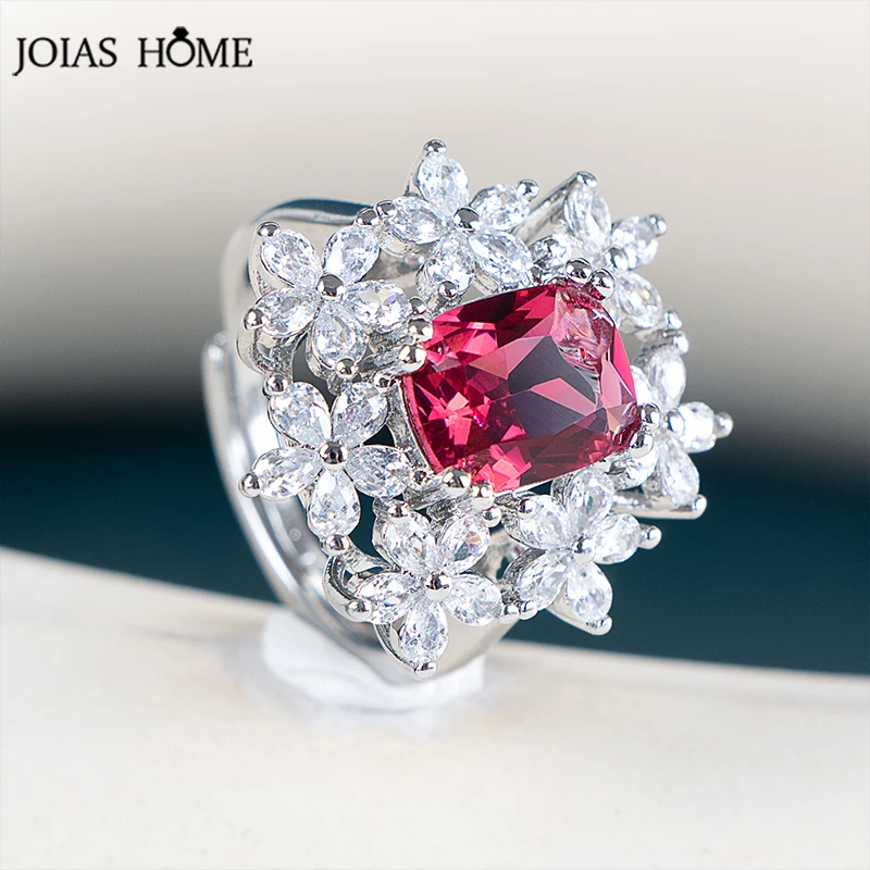 

JoiasHome роскошные свадебные серебряные 925 ювелирные изделия для очаровательной леди геометрический камень 8x10 мм Рубиновый Красный Циркон жен...