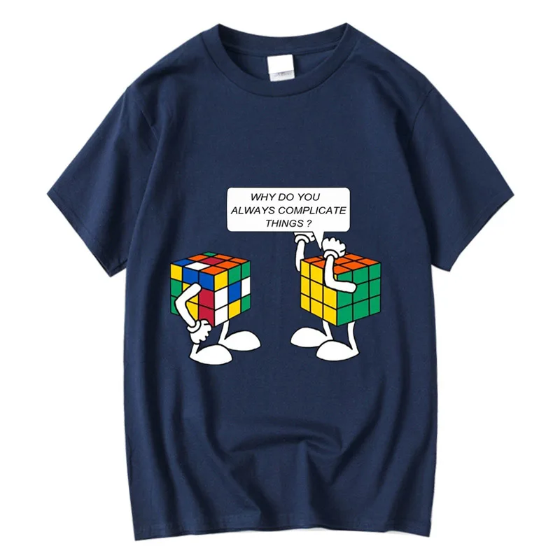 

Men's T-Shirt High Quality 100% Premium Cotton Rubik's Cube Print Summer Casual Cool Loose Round Neck T-Shirt Men's Top