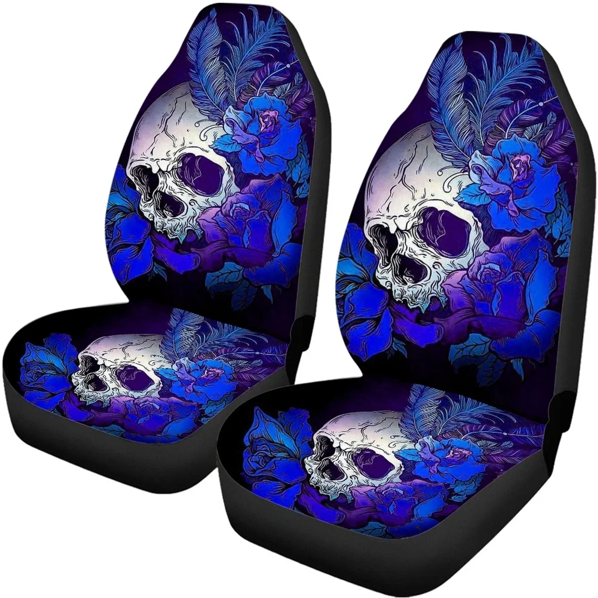 Чехол на автомобильное сиденье универсальный синий череп с цветами модный
