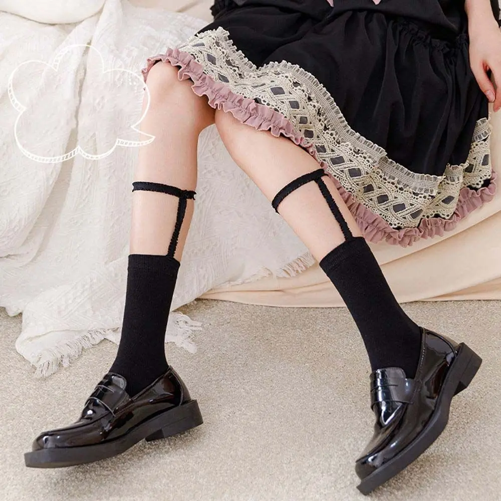 

Summer Lace Straps Calf Sock Japanese Harajuku Black White Long Tube Socks Leg Ring Sweet JK Uniform Stockings