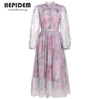 hepidem clothing summer long dress women 2022 new lace long sleeve mesh vintage jacquard dress 69994