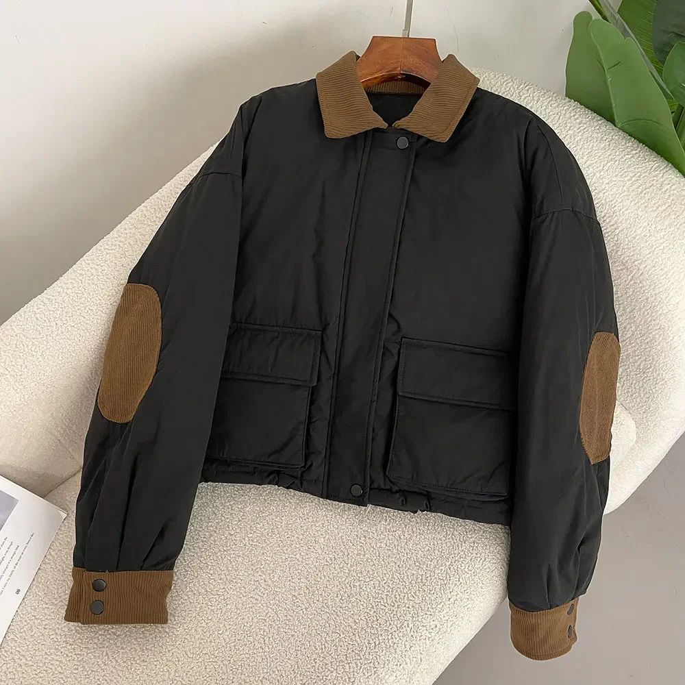 Женский короткий пуховик с отложным воротником теплый повседневный на 2024 белом