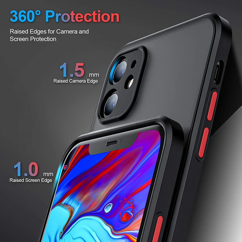 

Shockproof Armor Matte Case For iPhone 13 12 11 Pro Max XR XS X 7 8 Plus SE Mini Luxury Silicone Bumper Clear Hard PC Cover Capa