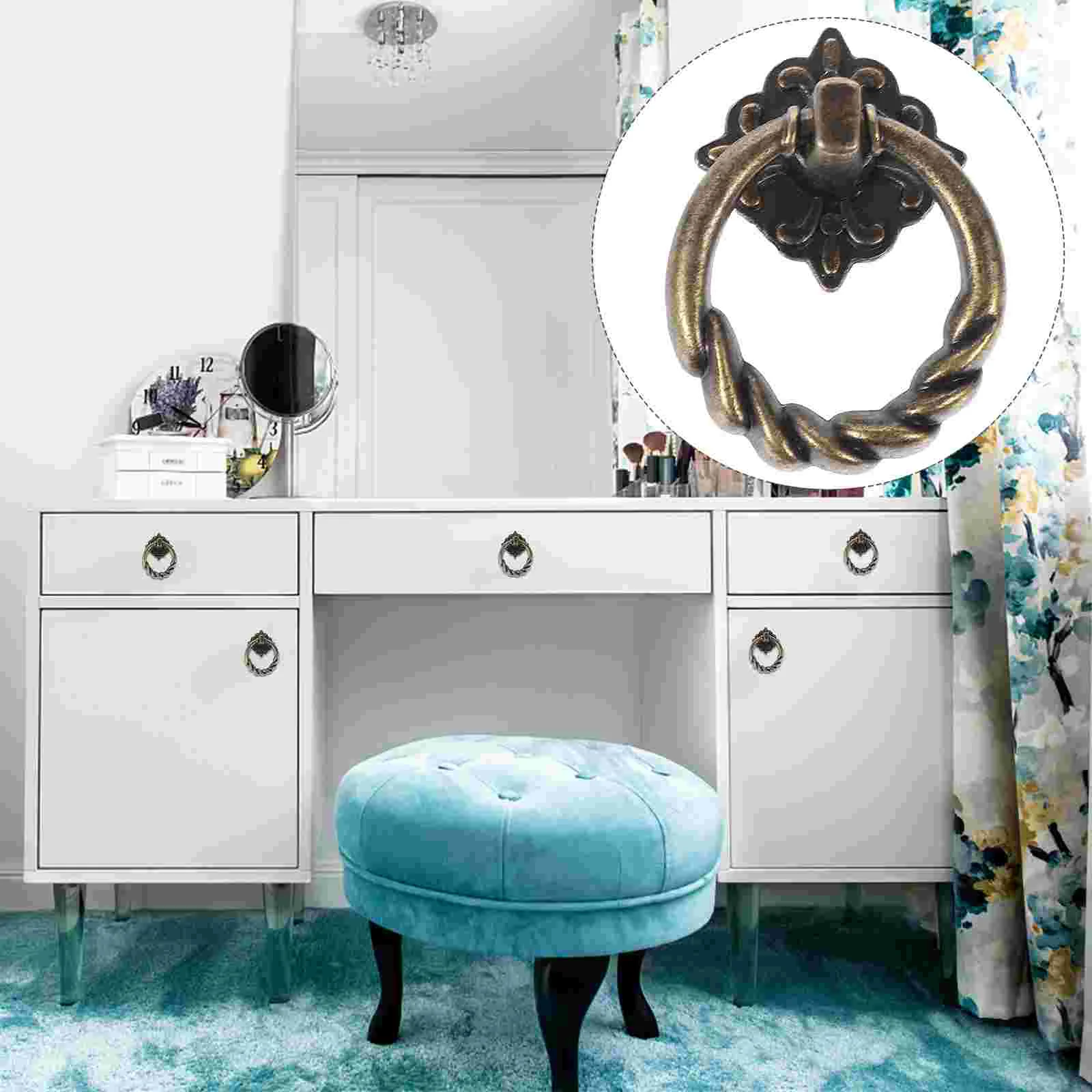 

6 Pcs Cabinet Drawer Handle Pull Ring Vintage Vanity Retro Alloy Cupboard Knob Nightstand