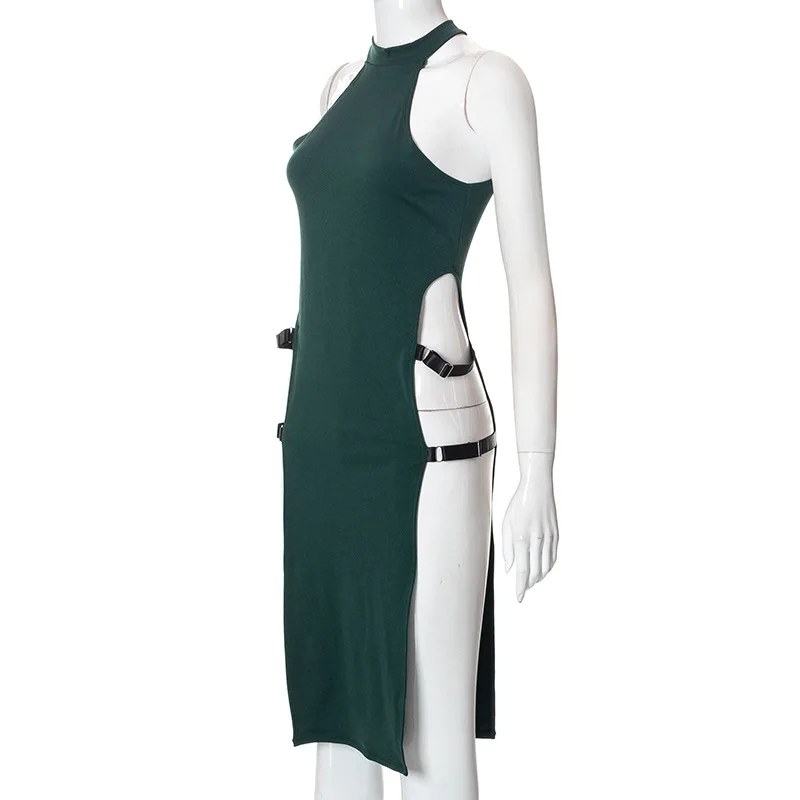Cosplay High Split Side Sexy Sleeveless Dresses Gothic High Waist Y2k Slim Women Dress Harajuku Summer Night Clubwear