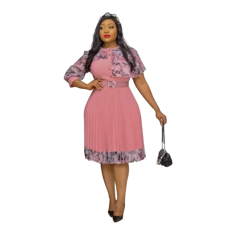 

Africaine Femme Clothes 2022 African Dresses for Women Traditional Dashiki Print Pleated Dress Elegant Ladies Office Robe