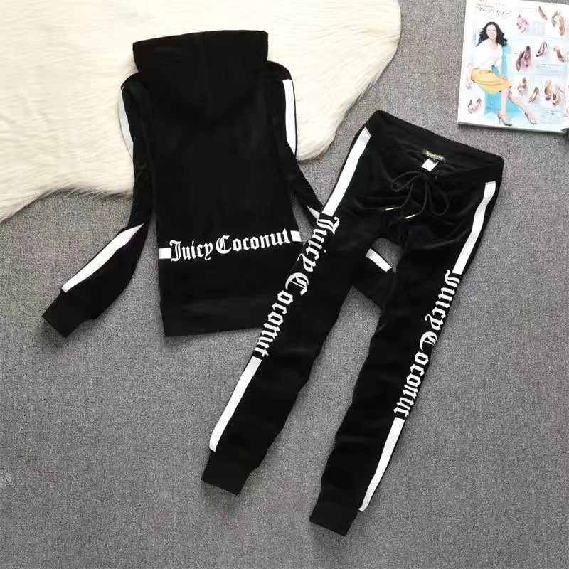 

Hoodies Suit Spring Autumn Print Casual Tracksuit Women Velet 2 Pieces Set Sports Sweatshirts Zipper Tops Pants