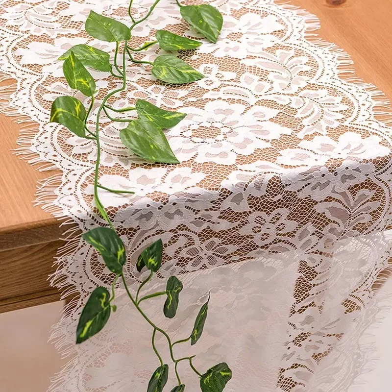 

1pcs White Floral Lace Table Runner Chair Sash Table Cover For Banquet Baptism Wedding Party Table Decoration 25x300cm