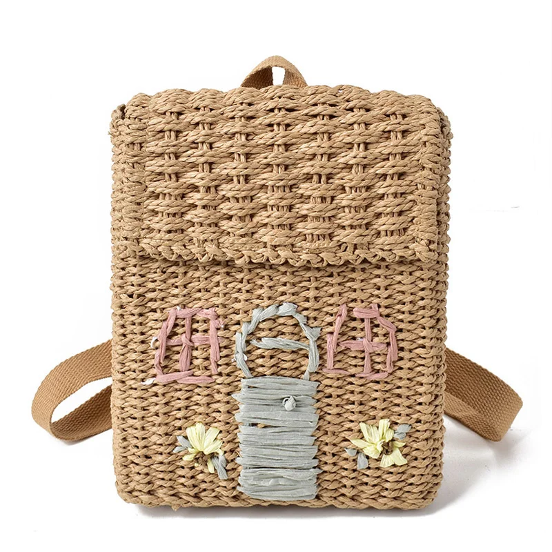 

New style double-shoulder straw woven bag with hand-carrying woven backpack