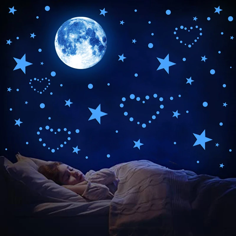 

Glowing in The Dark Stars Wall Stickers Kids Room Decoration Luminious Earth Sticker Baby Nursery Bedroom Ceiling Decor Girls
