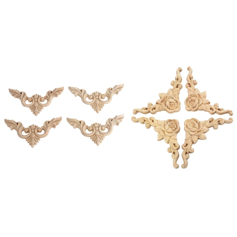 

8 шт. 8 х8 см деревянная резная угловая аппликация для дверного шкафа Неокрашенная Роза в европейском стиле и мебели домашние украшения неокр...