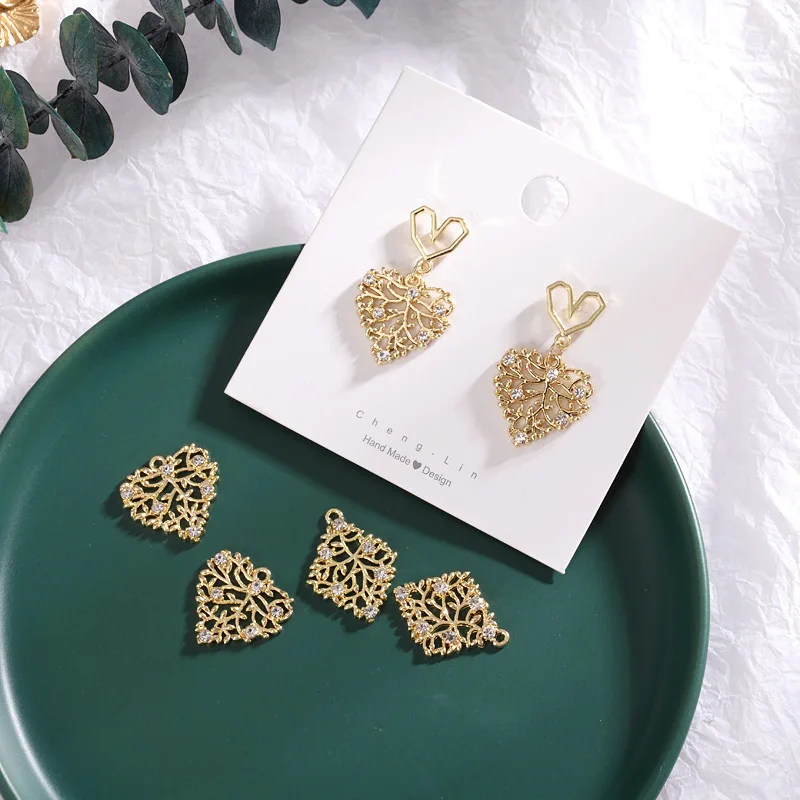 

10Pcs alloy Loving heart crystal Charm pendant earrings Accessories For Women's Necklace DIY Jewelry Making Findings Supplies