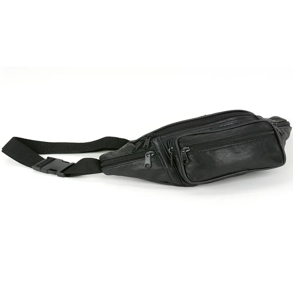 Leather Fanny Pack Waist Bag 6 Pockets Adjustable Belt Strap Travel Purse Pouch