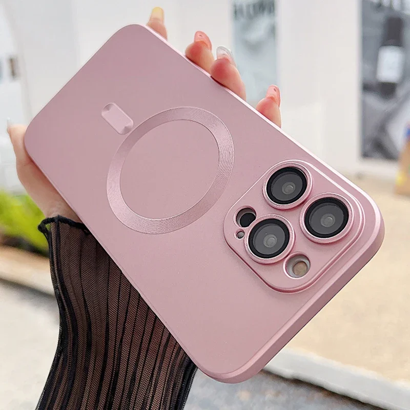 

Matte Case For iPhone 15 14 13 12 11 Pro Max Plus Fashion Liquid Silicone Magnetic For Magsafe Camera Full Lens Protection Cover