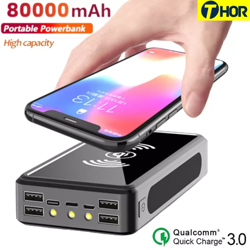 

NEW2023 80000mAh Solar Wireless Power Bank Phone Charger Portable Outdoor Travel Emergency Charger Powerbank for Xiaomi Samsung