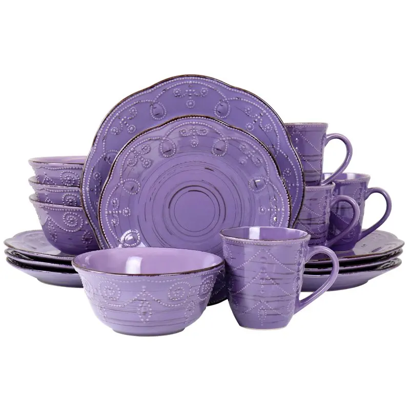 

Rustic Birch 16 Piece Stoneware Dinnerware Set in Purple Tableware Set Restaurant Home Gift