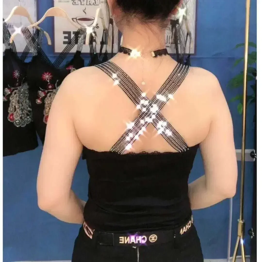 Женские милые топы на бретельках с изображением павлина и стразами модная одежда