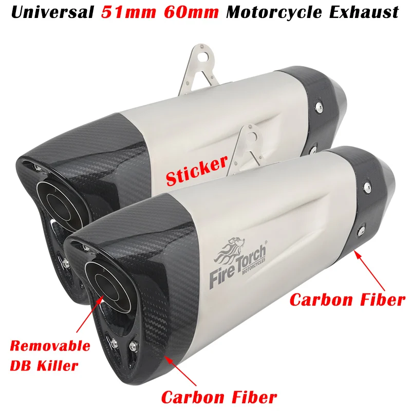 

Universal 51mm 60mm 61mm Motorcycle Exhaust Escape Modified Carbon Fiber Muffler With DB Killer For KTM 1290 Z900 R1250 MT10
