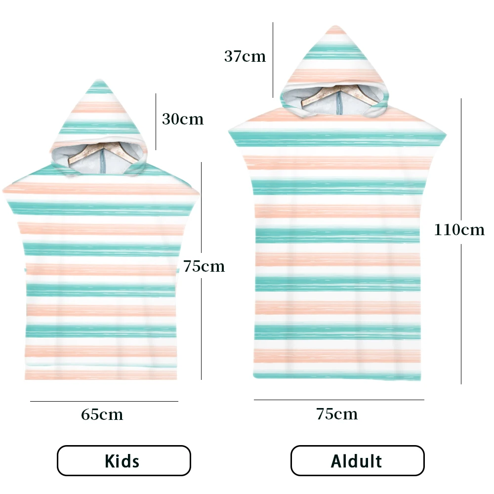 Банное полотенце с капюшоном быстросохнущее пончо из микрофибры полосатый