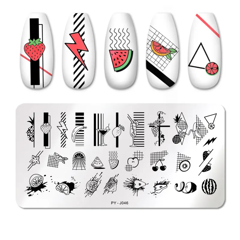 

PICT YOU Lemon Fruits Nail Stamping Plates Lines Animal Geometry Flower Theme Template Mold Nail Art Stencil Tool