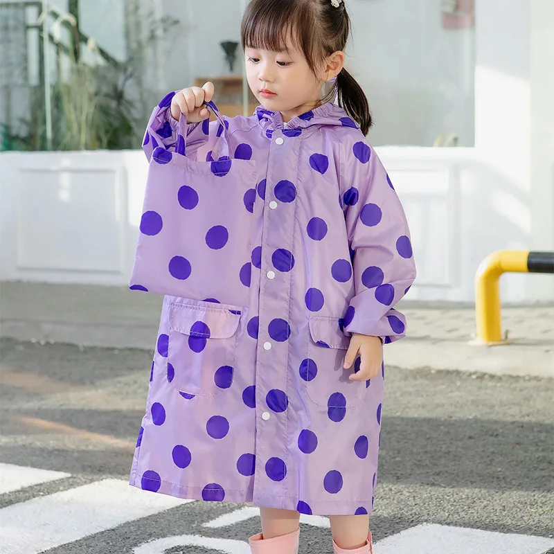 Пурпурный дождевик в горошек детский многоразовый пончо от дождя для учеников